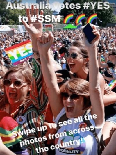 Crowds celebrating Australia voting Yes to marriage equality
